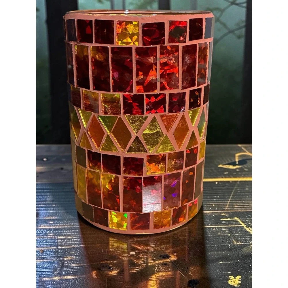 1800flowers.com Multicolor Geometric Mosaic Glass Tea Light Holder Autumn Waves
